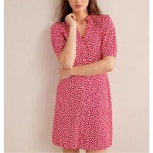 NWT BODEN Button Mini Tea Red White Dress Size 2